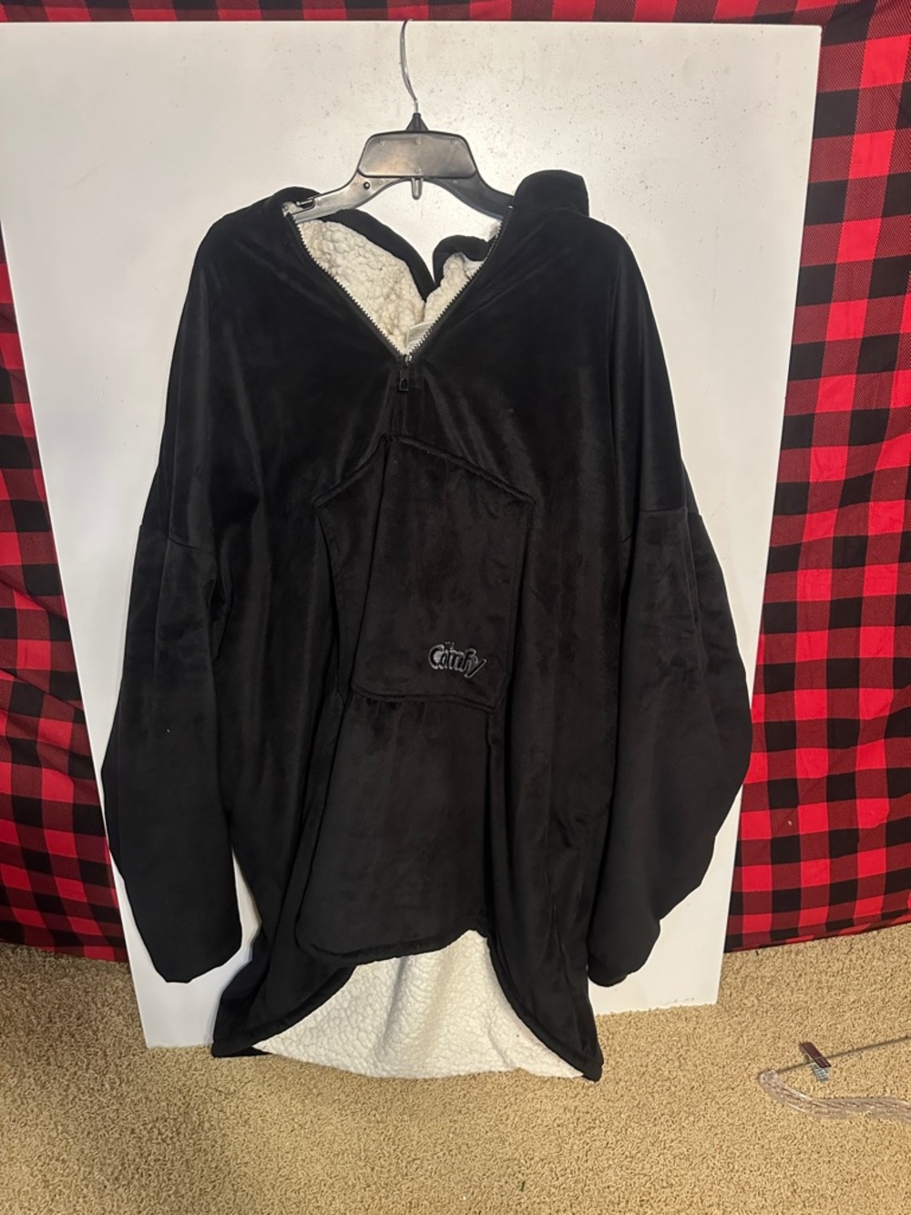The COMFY. Oversized Black Sherpa-Lined Hoodie Blanket Pullover